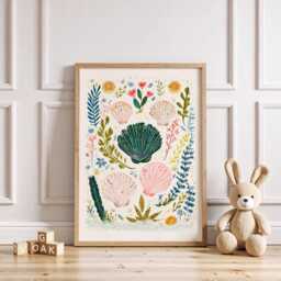 Seashell Nursery Wall Art Print, Coastal Illustration, Folk Shell Artwork For Baby Room - thumbnail 3