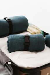 Linen Travel Towels in Deep Ocean Green - Compact, Quick-Dry & Elegant