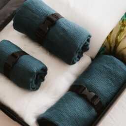 Linen Travel Towels in Deep Ocean Green - Compact, Quick-Dry & Elegant - thumbnail 2