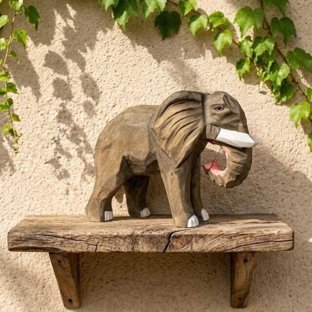 Handmade Wooden Elephant Figurine, Rustic African Carving, Animal Lover Gift, Boho Nursery Decor, Hand Carved Wood Statue - image 1