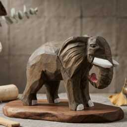 Handmade Wooden Elephant Figurine, Rustic African Carving, Animal Lover Gift, Boho Nursery Decor, Hand Carved Wood Statue - thumbnail 2