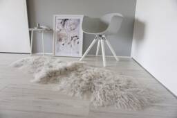 Genuine Tibetan Mongolian Double Sheepskin Rug - Soft Curly Grey Wool Pelt - thumbnail 1