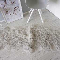 Genuine Tibetan Mongolian Double Sheepskin Rug - Soft Curly Grey Wool Pelt - thumbnail 3