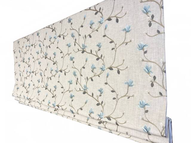 Relaxed Roman Shade With Floral Pattern - Custom Linen Beatrix Fabric Blind Botanical Window Made To Order - image 1
