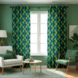 Teal Geometric Retro Curtains, Mid-Century Modern Pattern Drapes, Abstract Window Panels