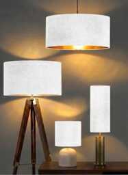 New Luxury Velvet Upholstery Plain White Fabric Drum Lamp Shade & Pendant Light in Shape With Metallic Linings