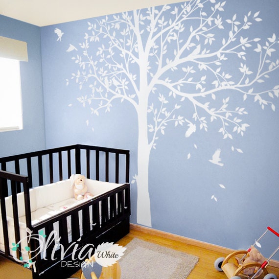 Large White Family Tree Wall Decal Wall Decal Mural Stickers Baby Nursery Art Nature Decals Decor - Nt048 - image 1