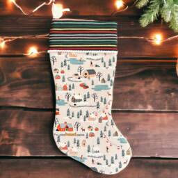 Rifle Paper Co Holiday Classics Ii Village in Cream Fabric Christmas Stocking - thumbnail 2