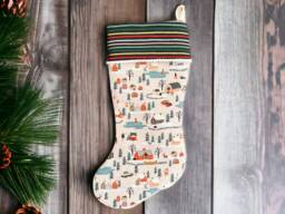 Rifle Paper Co Holiday Classics Ii Village in Cream Fabric Christmas Stocking