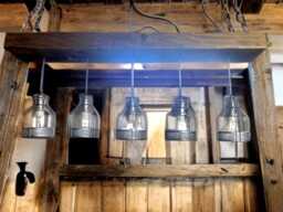 Rustic Handmade Reclaimed Wooden Beam Light With Industrial Metal Shades & Copper Effect Bulb Holders, Kitchen Island/ Dinning Chandelier - thumbnail 1