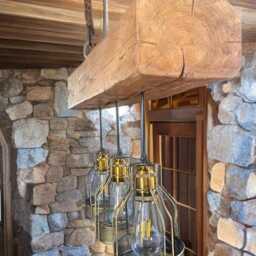Rustic Handmade Reclaimed Wooden Beam Light With Industrial Metal Shades & Copper Effect Bulb Holders, Kitchen Island/ Dinning Chandelier - thumbnail 3