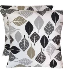 Leaf Print Cushion Covers Handmade Graphite Grey Cotton - Set Of 2 - thumbnail 1