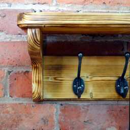Solid Pine Coat Rack With Cast Iron Hooks // Traditional Style Entryway Storage - thumbnail 3