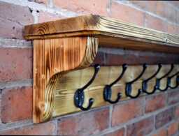 Solid Pine Coat Rack With Cast Iron Hooks // Traditional Style Entryway Storage - thumbnail 1