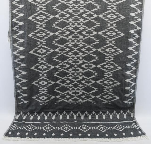 "Black Kilim Towel, Beach Peshtemal, Cotton Towel, Turkish Towel, Aztec Towel, Bath Towel, Double Face Towel, Kilim Towel, 36""x69" - image 1