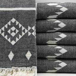 "Black Kilim Towel, Beach Peshtemal, Cotton Towel, Turkish Towel, Aztec Towel, Bath Towel, Double Face Towel, Kilim Towel, 36""x69" - thumbnail 2