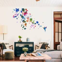Hummingbird Sticker - Floral Watercolor Wall Art Decal Colorful Home Design Skuhum - thumbnail 1