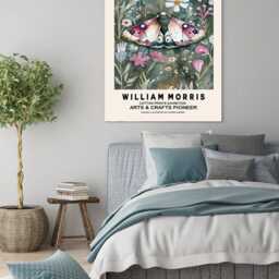 William Morris Butterfly Art Print, Flowers, Flower Botanical Wall Decor, Pink Print - thumbnail 2