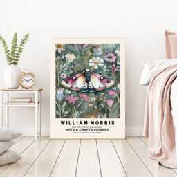 William Morris Butterfly Art Print, Flowers, Flower Botanical Wall Decor, Pink Print - thumbnail 3