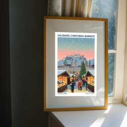 Salzburg Christmas Markets Art - Snowman Poster Winter Wall Vintage Festive Holiday Print - thumbnail 3