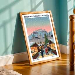 Salzburg Christmas Markets Art - Snowman Poster Winter Wall Vintage Festive Holiday Print - thumbnail 2