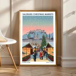 Salzburg Christmas Markets Art - Snowman Poster Winter Wall Vintage Festive Holiday Print - thumbnail 1