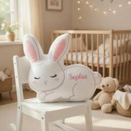 Personalized Rabbit Pillow, Animal Kids Name Nursery Decor Baby Shower Shaped Girl - thumbnail 2