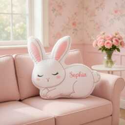 Personalized Rabbit Pillow, Animal Kids Name Nursery Decor Baby Shower Shaped Girl - thumbnail 4