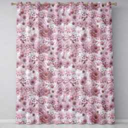 Vintage Monochrome Floral Roses Peonies & Daisies Seamless Pattern Readymade Eyelet Ring Top Thermal 100% Blackout Curtains - thumbnail 2