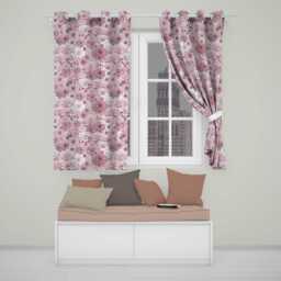 Vintage Monochrome Floral Roses Peonies & Daisies Seamless Pattern Readymade Eyelet Ring Top Thermal 100% Blackout Curtains