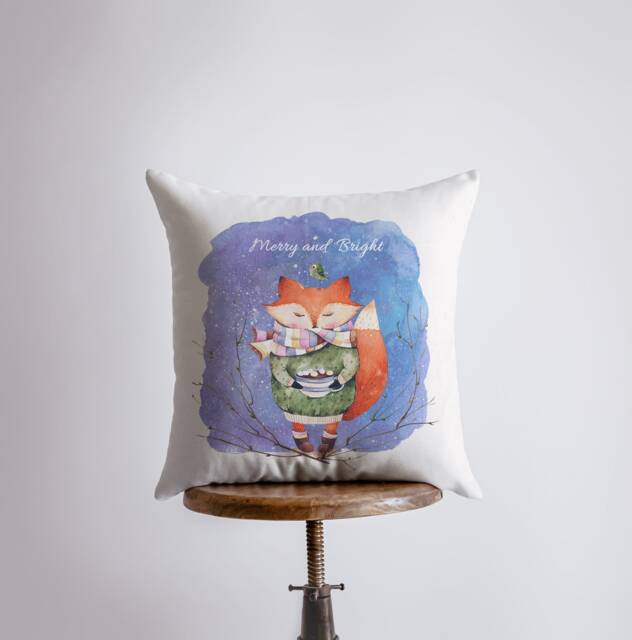 Merry & Bright - Pillow Cover Red Fox Christmas Gift Decor Throw Home Cute - image 1