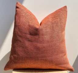 Textured Brick Linen Pillow Cover, Burnt Orange Decorative Cushion Case - thumbnail 1