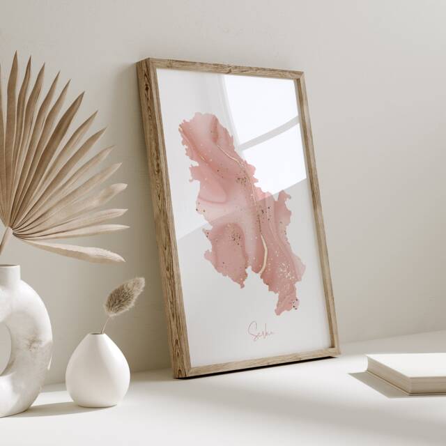 Serbia Map Pink & Gold Wall Art Print - image 1