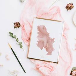 Serbia Map Pink & Gold Wall Art Print - thumbnail 2