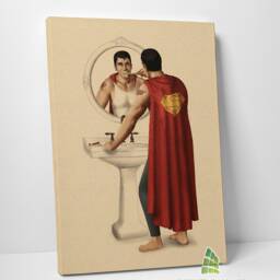 Funny Superheroes in Bathroom Canvas Art Wall Picture Print Framed Decor - thumbnail 2