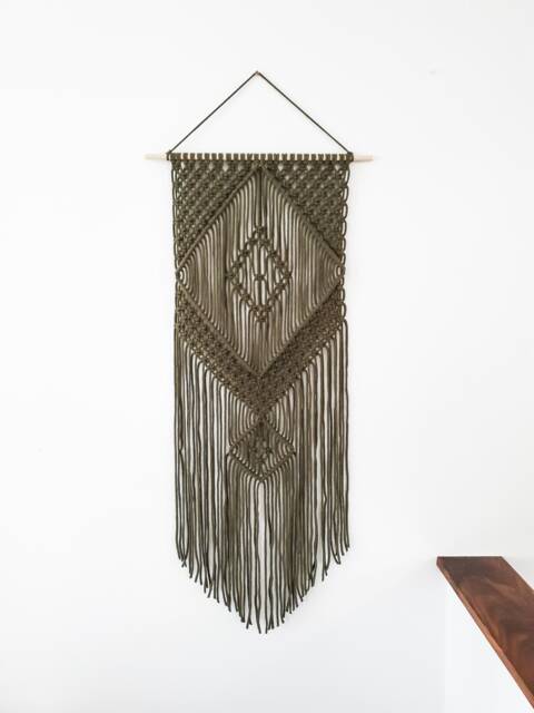 Handmade Army Green Macrame Wall Hanging Boho Woven Decor - image 1