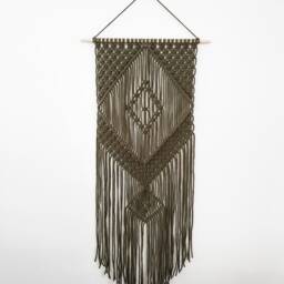 Handmade Army Green Macrame Wall Hanging Boho Woven Decor - thumbnail 2