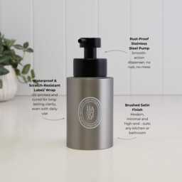 Brushed Stainless Steel Soap Dispenser & Lotion Bottle Duo With White Oval Labels - Refillable Pump Set Eco Bathroom Decor 250Ml - thumbnail 3