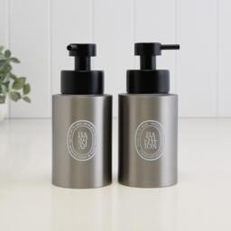 Brushed Stainless Steel Soap Dispenser & Lotion Bottle Duo With White Oval Labels - Refillable Pump Set Eco Bathroom Decor 250Ml - thumbnail 1