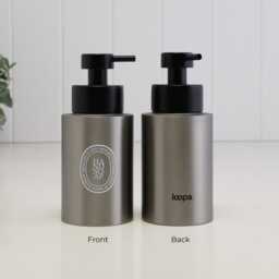 Brushed Stainless Steel Soap Dispenser & Lotion Bottle Duo With White Oval Labels - Refillable Pump Set Eco Bathroom Decor 250Ml - thumbnail 2