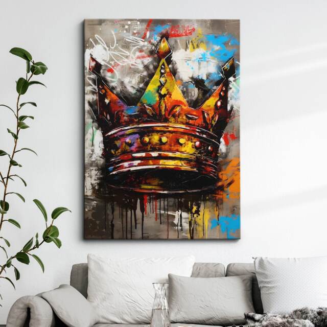 Crown Graffiti Luxury King Queen Abstract Oil Painting Wall Art Framed Canvas Poster Print Home Kitchen Office Bedroom Decor Gift Idea - image 1