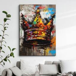 Crown Graffiti Luxury King Queen Abstract Oil Painting Wall Art Framed Canvas Poster Print Home Kitchen Office Bedroom Decor Gift Idea - thumbnail 1