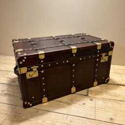 Handmade English Leather Travel Trunk With Brass Hardware - Vintage Style Storage Chest - thumbnail 3