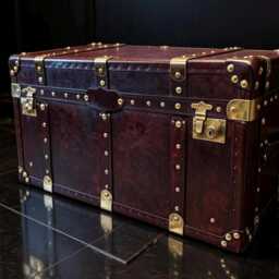 Handmade English Leather Travel Trunk With Brass Hardware - Vintage Style Storage Chest - thumbnail 2
