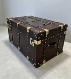 Handmade English Leather Travel Trunk With Brass Hardware - Vintage Style Storage Chest - thumbnail 1