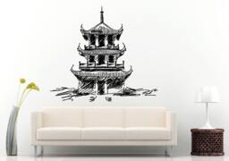 Pagoda Chinese Japanese Asian Eastern Architecture Building House Sun Sunset Wall Decal Vinyl Sticker Mural Room Decor L1115 - thumbnail 1