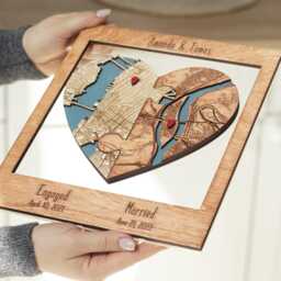 Custom Puzzle Map Wood Wall Art Personalized 5Th Anniversary Gift For Her - thumbnail 3