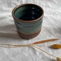 Earth Bubble Ceramic Cup Or Planter, Handmade Glazed Pot, 350Ml Green Vessel, Unique British Gift, Handcrafted Plant Pots, Coffee Cup - thumbnail 2