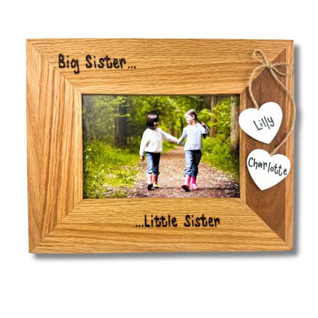 "Big Sister Little Brother Photo Frame - Personalised Solid Oak Wood Picture New Baby Sibling Bespoke Gift Mum Dad 6x4"" Or 7x5" - image 1