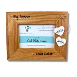 "Big Sister Little Brother Photo Frame - Personalised Solid Oak Wood Picture New Baby Sibling Bespoke Gift Mum Dad 6x4"" Or 7x5" - thumbnail 3